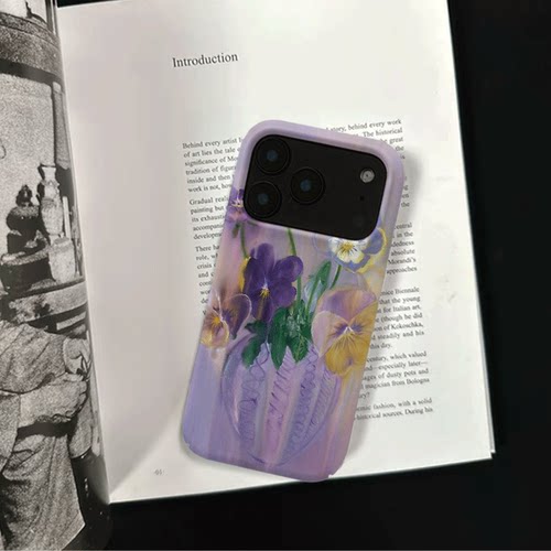 原创艺术紫花容器iPhone18pro手机壳磁吸17p软壳亮面15半包壳苹果14promax全包磨砂硬壳适用三星s24S25
