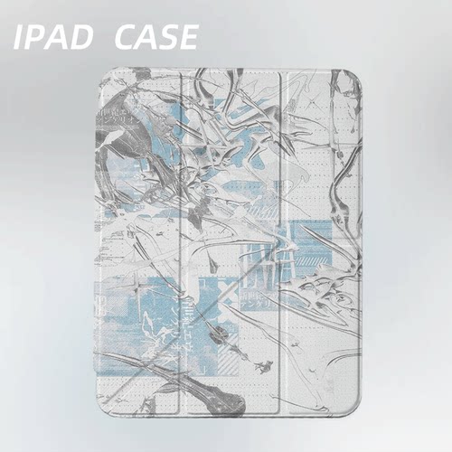 原创艺术蓝银裂甲iPad2025新款11代苹果Air7防弯Y折ipad壳三折第9代平板壳11寸Pro亚克力适用mini7带笔槽