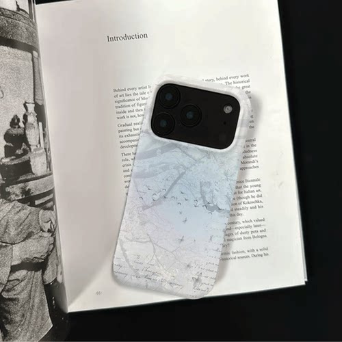 原创氛围感雾林飞鸟iPhone17pro手机壳磁吸16p软壳亮面14半包壳苹果15promax全包磨砂硬壳适用三星s24S25