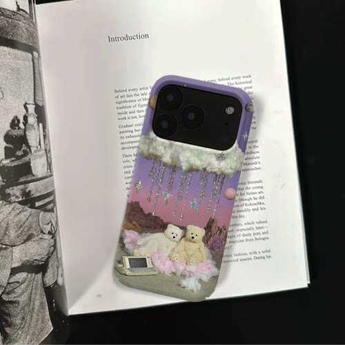 原创氛围感云间双熊iPhone18pro手机壳磁吸17p软壳亮面15半包壳苹果14promax全包磨砂硬壳适用三星s24S25
