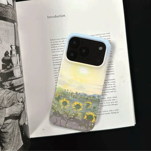 原创氛围感晴日葵田iPhone17pro手机壳磁吸16p软壳亮面14半包壳苹果15promax全包磨砂硬壳适用三星s24S25