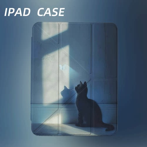 原创氛围感光下猫蝶iPad2025新款11代苹果Air7防弯Y折ipad壳三折第9代平板壳11寸Pro亚克力适用mini7带笔槽