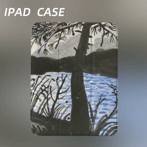 原创氛围感月夜湖畔iPad2025新款11代苹果Air7防弯Y折ipad壳三折第9代平板壳11寸Pro亚克力适用mini7带笔槽