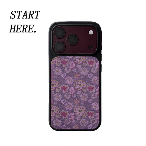 原创氛围感紫花织纹iPhone18pro手机壳磁吸17promax软壳16磨砂大孔壳苹果15pro艺术全包黑边软壳适用14p晶瓷