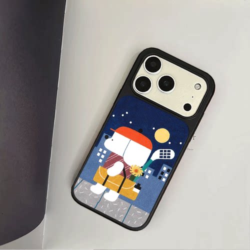 原创可爱夜归小狗iPhone17pro手机壳磁吸16promax软壳13磨砂大孔壳苹果15pro艺术全包黑边软壳适用14p晶瓷