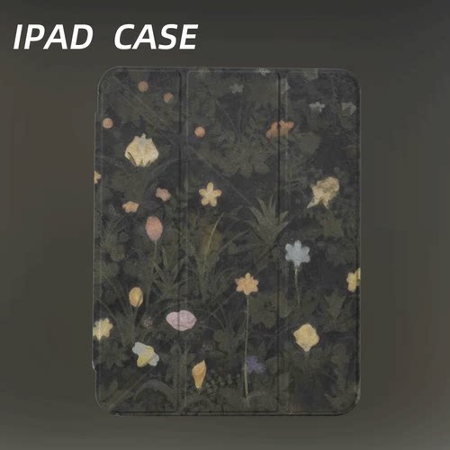 原创氛围感暗夜花簇iPad2025新款11代苹果Air7防弯Y折ipad壳三折第9代平板壳11寸Pro亚克力适用mini7带笔槽