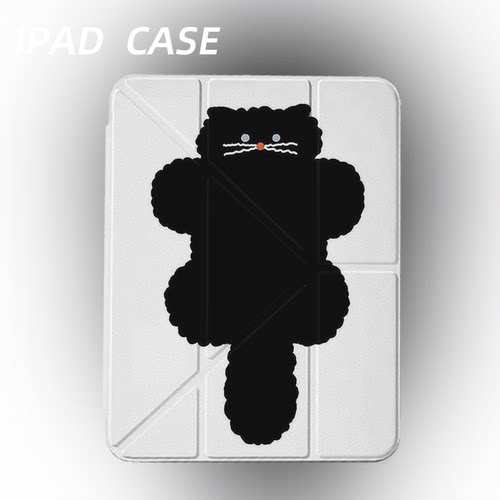 原创简约黑猫团子iPad2025新款11代苹果Air7防弯Y折ipad壳三折第9代平板壳11寸Pro亚克力适用mini7带笔槽