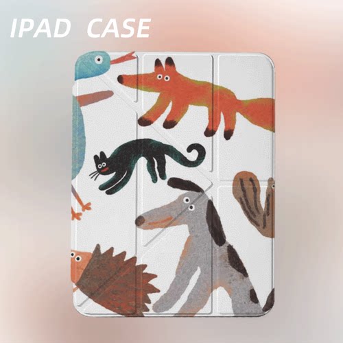 原创可爱林间小兽iPad2025新款11代苹果Air7防弯Y折ipad壳三折第9代平板壳11寸Pro亚克力适用mini7带笔槽