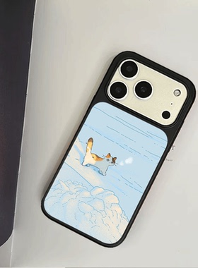 原创冬日猫咪iPhone17pro手机壳磁吸16promax软壳13磨砂大孔壳苹果15pro艺术全包黑边软壳适用14p晶瓷