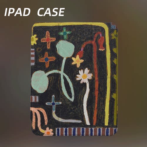 原创艺术彩花杂绘iPad2025新款11代苹果Air7防弯Y折ipad壳三折第9代平板壳11寸Pro亚克力适用mini7带笔槽