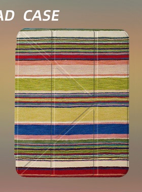 原创小众多巴胺条纹iPad11代2025新款适用于苹果Air7y折三折防弯保护套Pro11寸air6平板壳亚克力mini7带笔槽