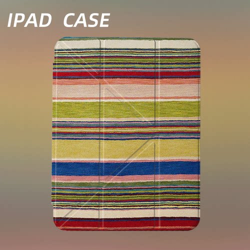 原创小众多巴胺条纹iPad11代2026新款适用于苹果air8y折三折防弯保护套Pro11寸air6平板壳亚克力mini7带笔槽