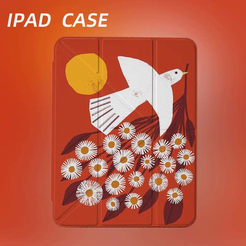 原创艺术暖阳白鸽iPad2025新款11代苹果Air7防弯Y折ipad壳三折第9代平板壳11寸Pro亚克力适用mini7带笔槽
