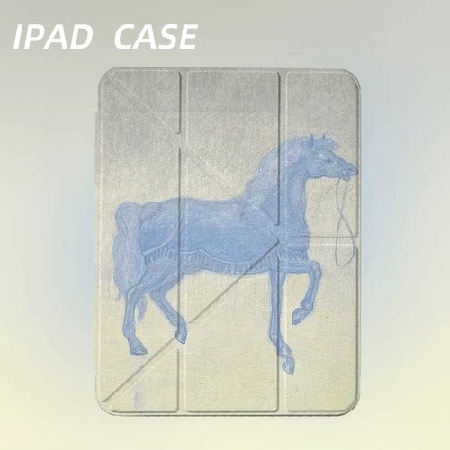 原创复古蓝马瑞兽iPad2025新款11代苹果Air7防弯Y折ipad壳三折第9代平板壳11寸Pro亚克力适用mini7带笔槽