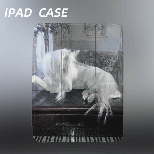原创氛围感钢琴白马iPad2025新款11代苹果Air7防弯Y折ipad壳三折第9代平板壳11寸Pro亚克力适用mini7带笔槽