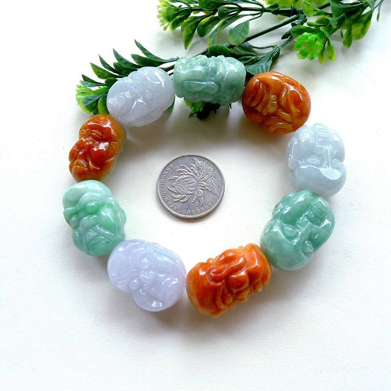 缅甸天然A货特色三彩十八罗汉玉手串手链正品玉石珠宝首饰男女款,珠宝/钻石/翡翠,手链/手串,淘宝优惠券,粉丝福利购,淘宝优惠卷