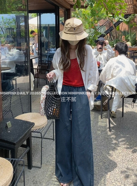 Ninipink庄不腻自制【chill感】抽绳牛仔蓝直筒裤女显瘦阔腿裤