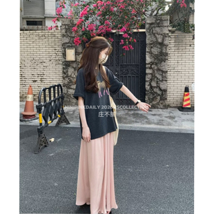 半身裙 韩系松紧高腰缎面裙垂坠中长款 Ninipink庄不腻自制 琉璃