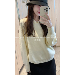 软糯亲肤宽松上衣 极简翻领纯色针织衫 Ninipink庄不腻自制 甜杏