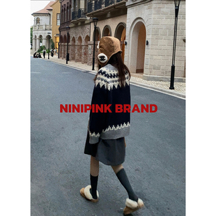秋冬上衣 费尔岛拉链毛衣外套保暖厚款 Ninipink庄不腻自制 雪山