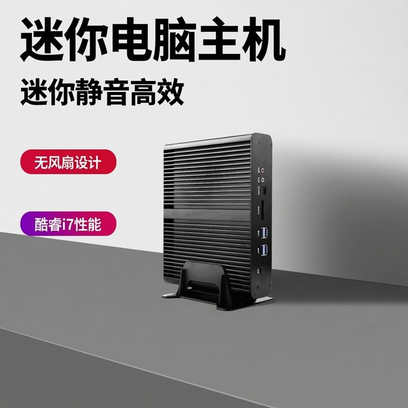 占美酷睿i7无风扇迷你电脑主机HTPC客厅minipc台式机组装办公微型