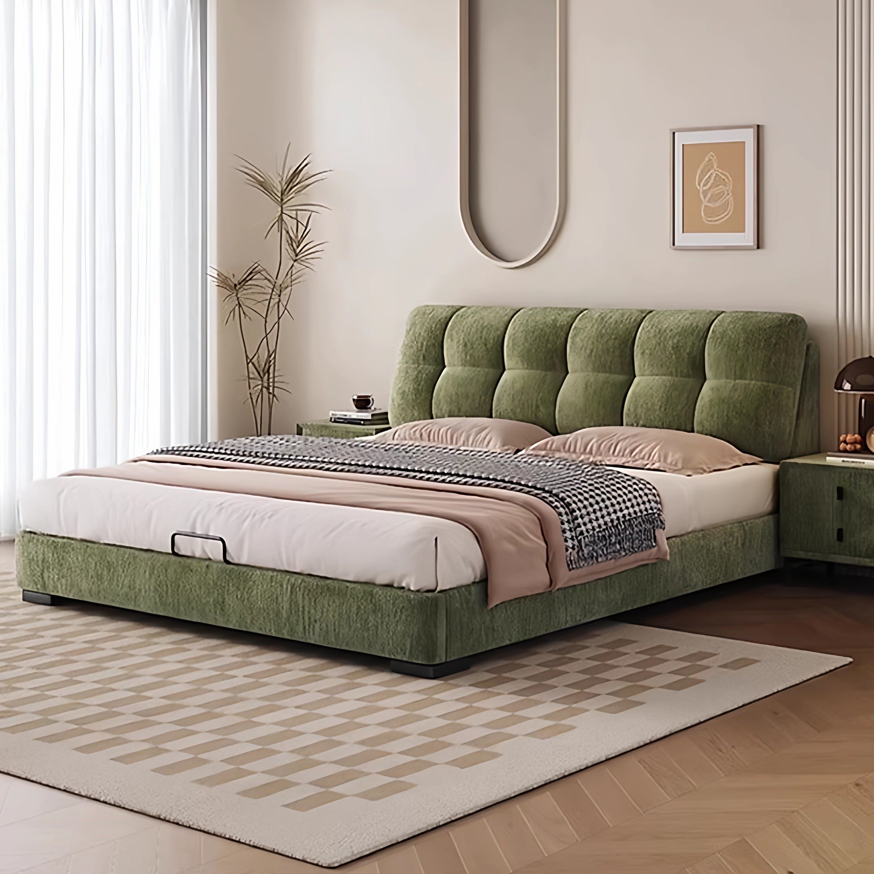 豆腐块布艺床雪尼尔床现代简约主卧双人床复古风高端大气储物大床,住宅家具,布艺床,淘宝优惠券,粉丝福利购,淘宝优惠卷