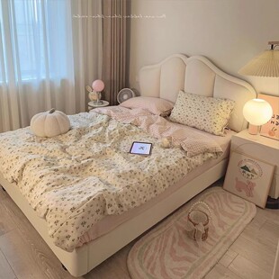 网红大司马蝴蝶公主床奶油风真皮床主卧1米8双人床女生软包床婚床