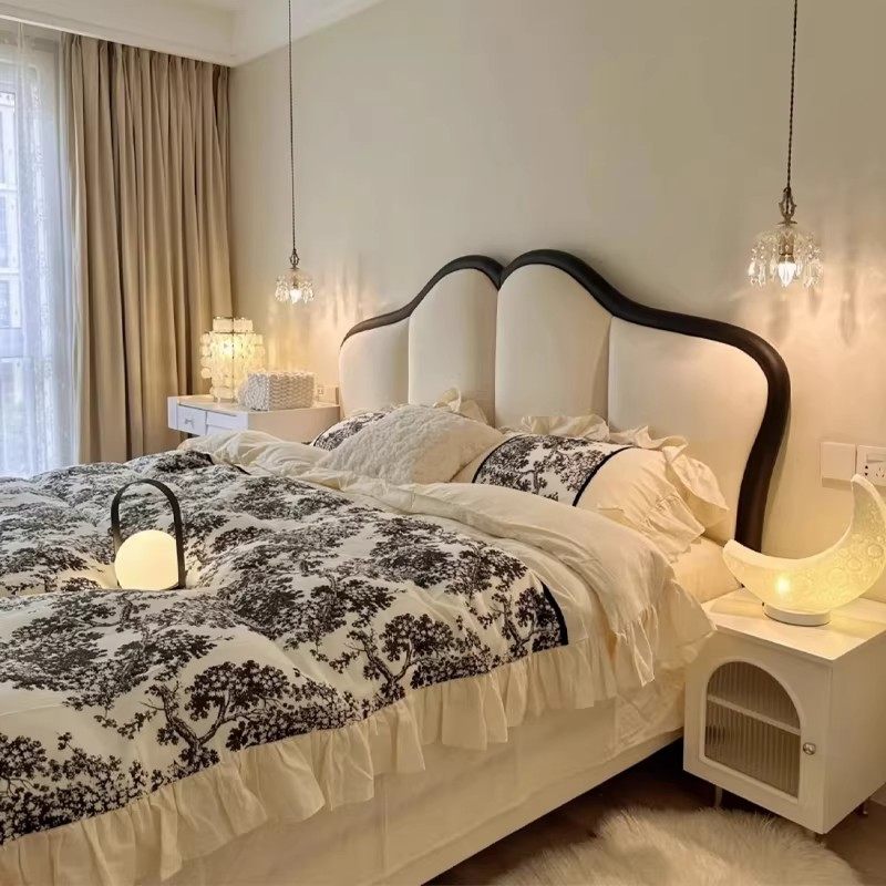 左已泡芙真皮床新款奶油风真皮床软包床头轻奢主卧双人床网红,住宅家具,皮艺床,淘宝优惠券,粉丝福利购,淘宝优惠卷