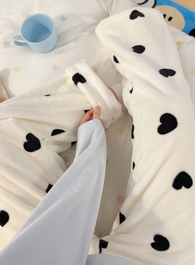 睡裤女冬季珊瑚绒加厚保暖法兰绒黑色桃心家居裤可外穿慵懒休闲裤