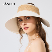 FANCET防晒帽女出游户外防紫外线太阳帽度假拉菲草空顶大檐遮阳帽