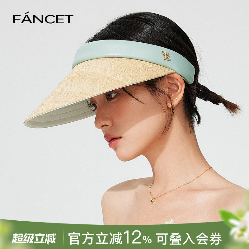 FANCET帽子女春夏季拉菲草空顶遮阳帽沙滩防紫外线草编防晒太阳