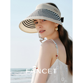 FANCET凡饰防晒帽女夏大帽檐条纹空顶帽可折叠防紫外线遮阳太阳帽