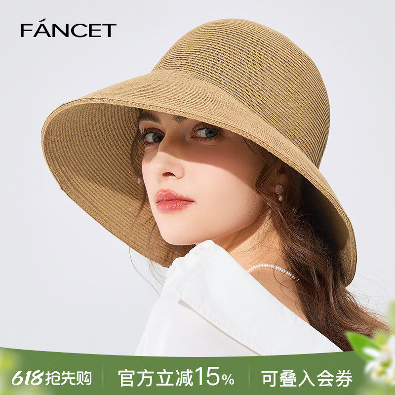 FANCET草帽女春夏草编防晒帽大檐遮阳渔夫帽百搭出游度假太阳凉