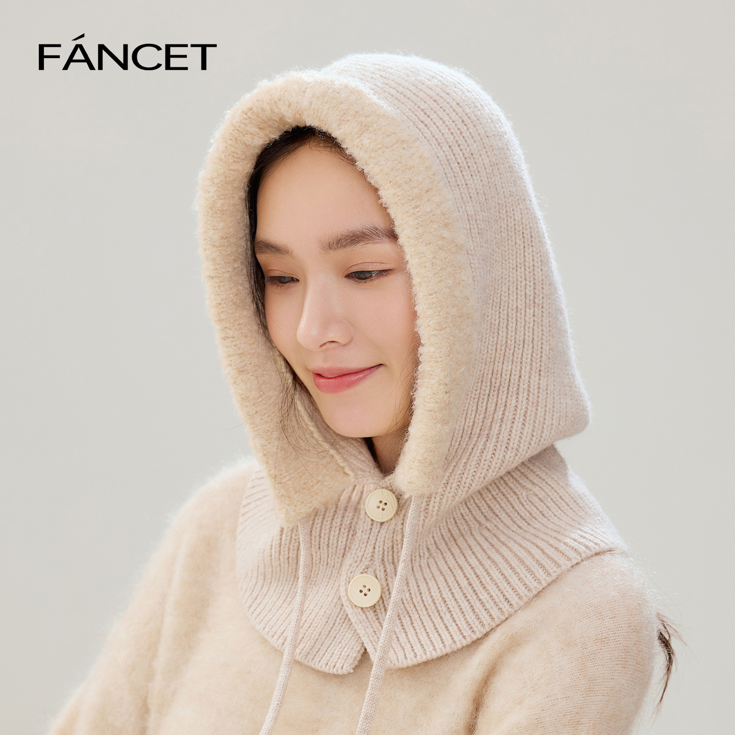 FANCET帽子女秋冬巴拉克拉法帽羊毛保暖护耳针织帽围巾一体毛线帽
