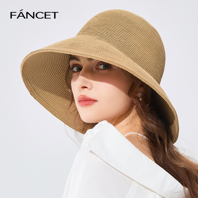 FANCET草帽女春夏草编防晒帽大檐遮阳渔夫帽百搭出游度假太阳凉帽