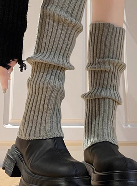 灰绿色袜套堆堆袜女腿套秋冬配雪地靴保暖喇叭形显瘦修饰腿型