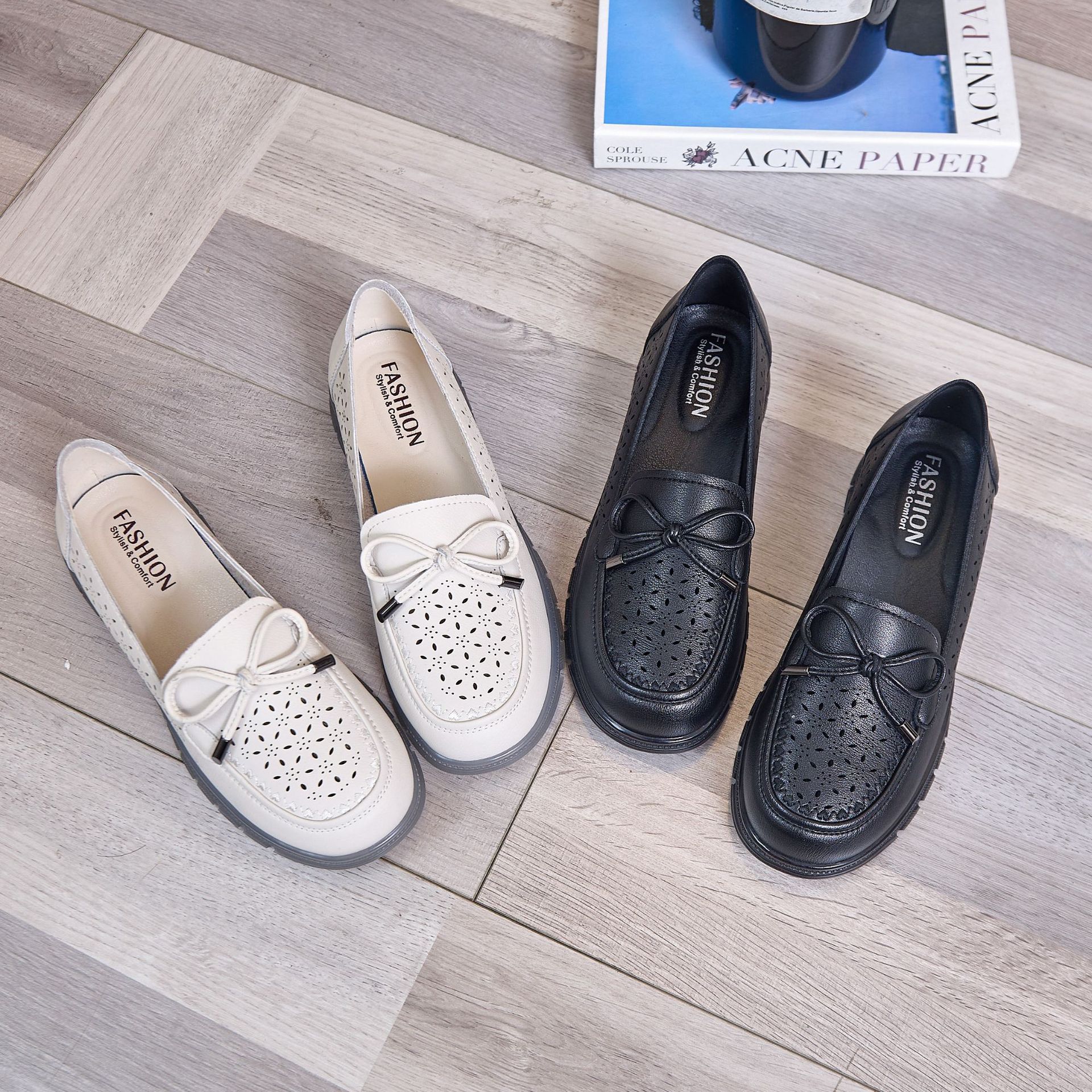 真皮软底防滑中老年牛筋底洞洞鞋