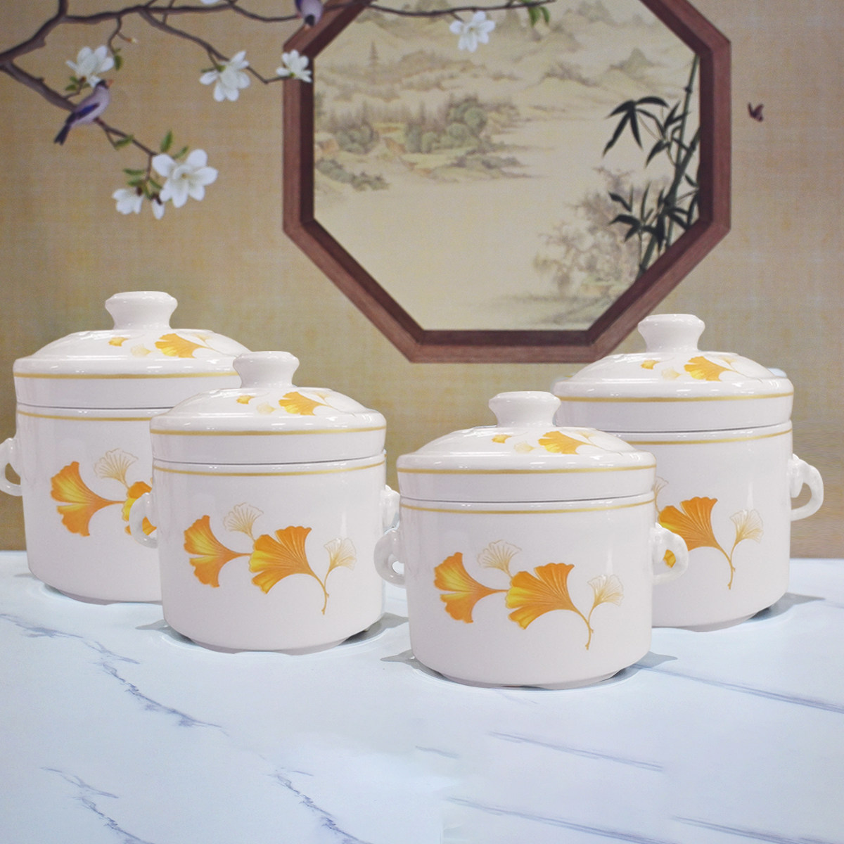 陶瓷炖盅隔水炖家用双盖炖汤盅燕窝大容量双耳防烫加厚高档炖汤盅