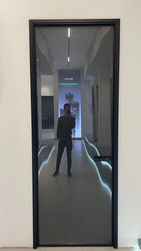 定制钛镁铝合金卫生间门浴室门极窄边框厨房厕所平开门钢化玻璃门 - 封面