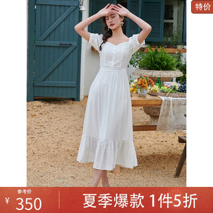 中长连衣裙10832LQ07894 固执夏款 女2025年新款 欧式 方领短袖