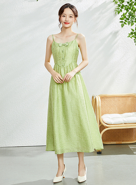 固执夏季新款气质提花蝴蝶结吊带中长款连衣裙42632LQ08019