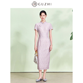 改良气质旗袍连衣裙 长款 固执2026春夏新款 中国风立领蕾丝短袖