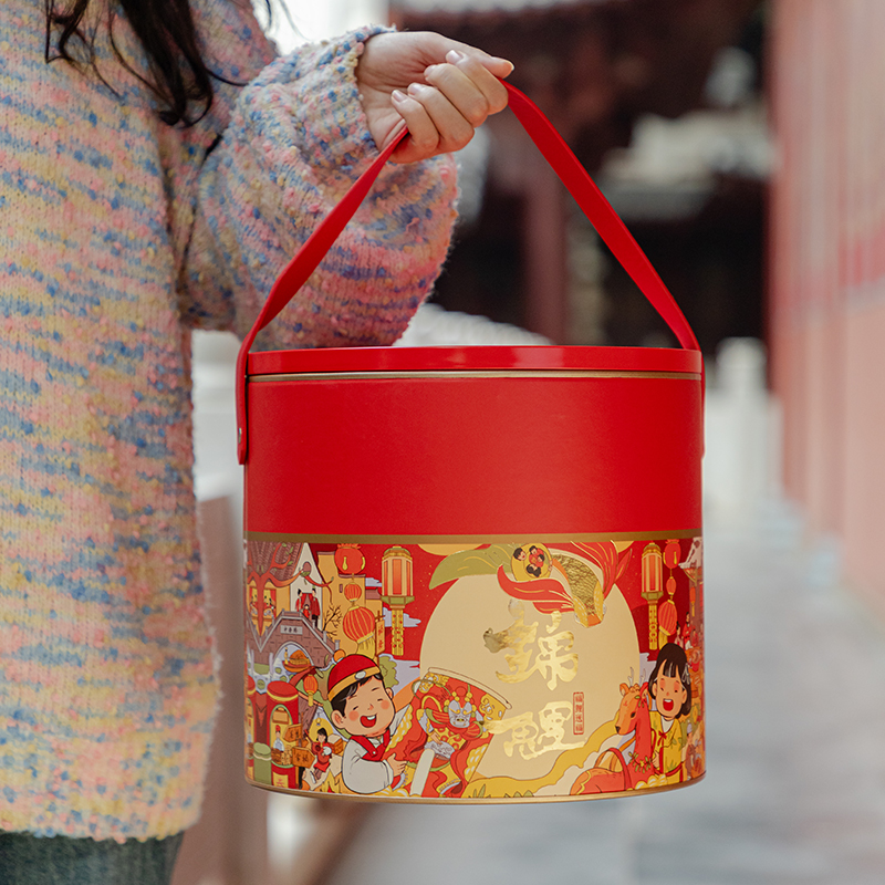 高档年货礼品包装盒手提创意礼品空盒子坚果熟食通用铁桶厂家定制