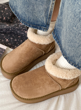 娇彤 雪地靴女2025冬季新款厚底一脚蹬加绒保暖短靴中筒东北棉鞋