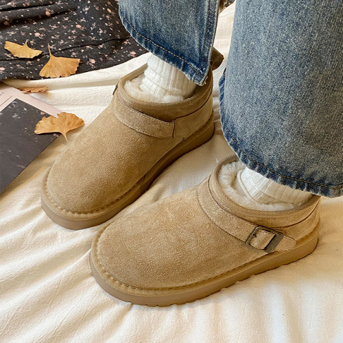 娇彤平底白色雪地靴女加绒保暖