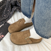 娇彤 反绒皮金属扣带全包增高厚底鞋 勃肯鞋 女包头半拖外穿懒人鞋