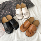 一脚蹬皮带扣勃肯鞋 娇彤英伦风镂空编织包头半拖鞋 女新款 百搭外穿