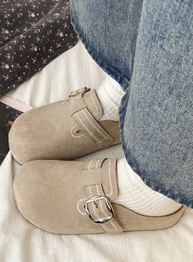 娇彤 勃肯鞋女半拖包头扣带厚底内增高复古百搭休闲博肯单鞋新款