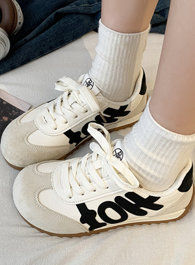 娇彤 德训鞋女复古运动休闲鞋系带拼色阿甘鞋2026春季新款单鞋女