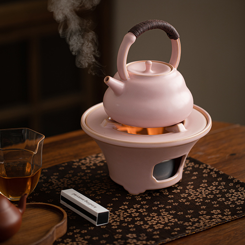 陶瓷围炉煮茶器苏打釉樱花粉烧水壶加热保温暖茶炉赠油盒碳炉套装